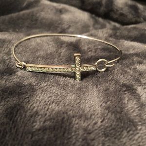 Rhinestone Cross Silver Bracelet
